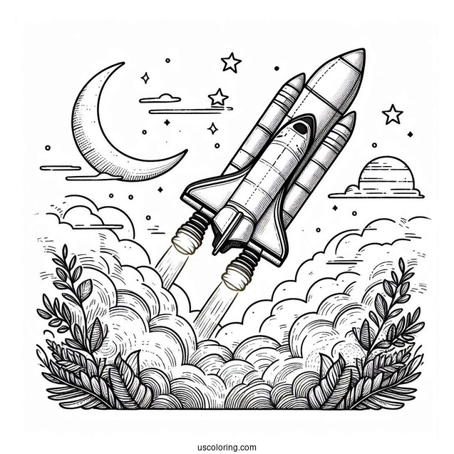 Space Shuttle Rocket Taking Off Coloring Page