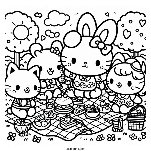 Sanrio Coloring Pages Of Friends At A Picnic