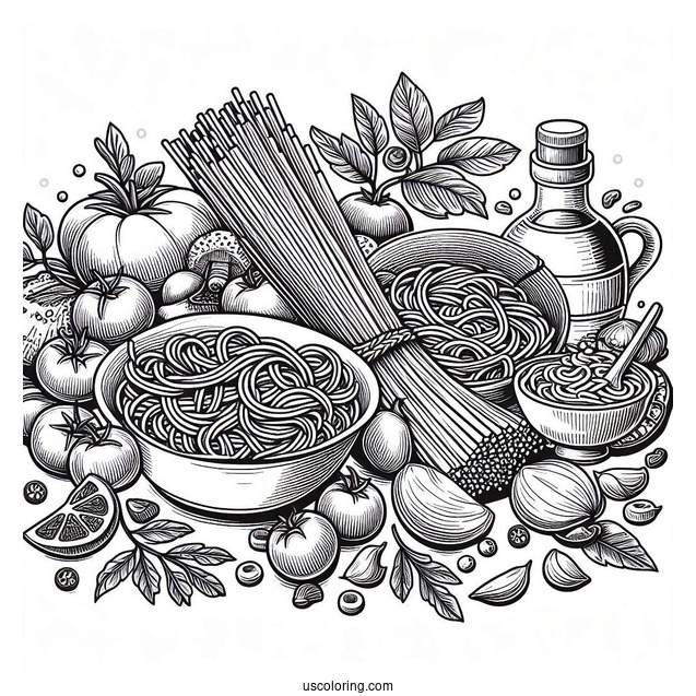 Italian Spaghetti Coloring Page