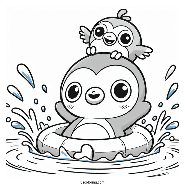 Cute Pororo Coloring Page And Crong Splashing In Swimming Pool