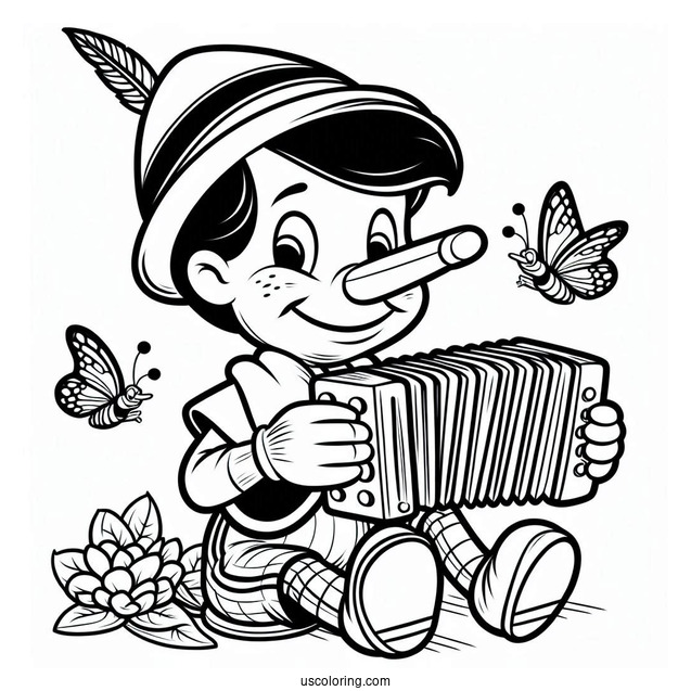 Pinocchio Coloring Page Of Playing The Accordion