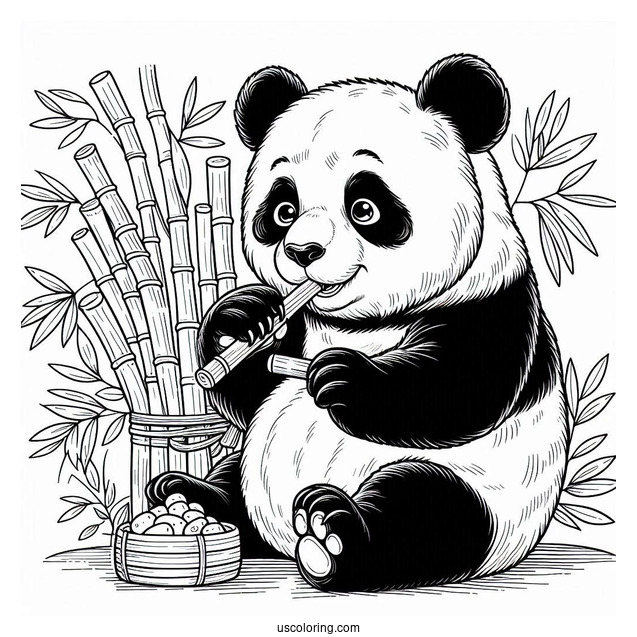 Adult Panda Eating Bamboo Coloring Picture