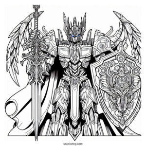 Regal Optimus Prime Coloring Page With Shield And Sword Of Judgement