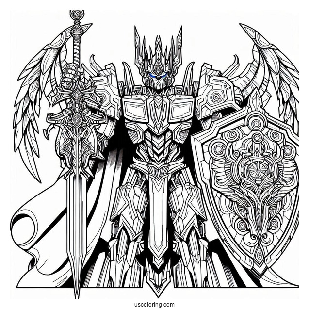 Regal Optimus Prime Coloring Page With Shield And Sword Of Judgement