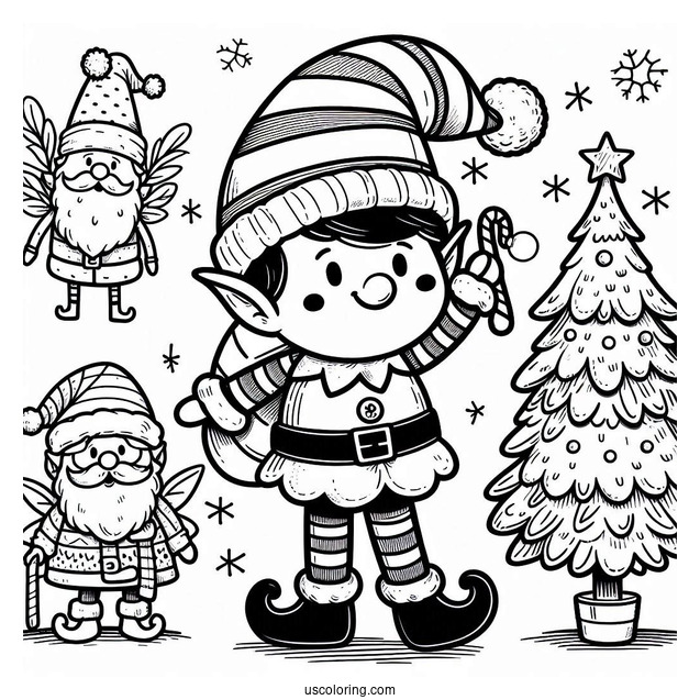 Simple To Color Christmas Elf For Preschoolers