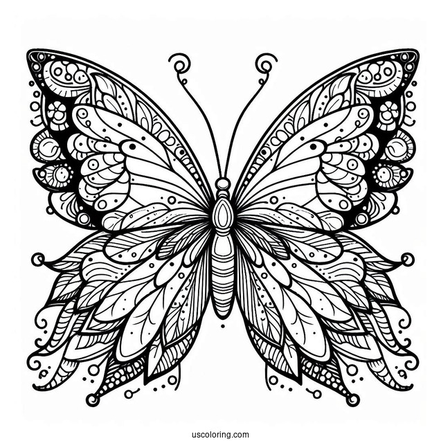 Pretty Butterfly With Detailed Wings To Color