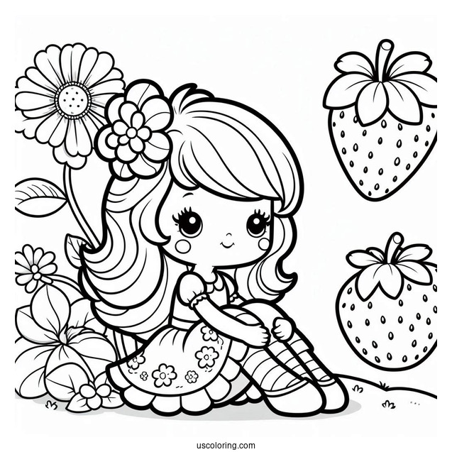 Strawberry Shortcake Coloring Page Sitting On Flower
