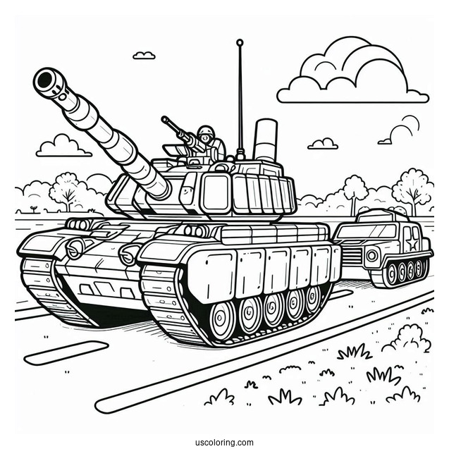 Military Tank on the Road With Gunner On Top