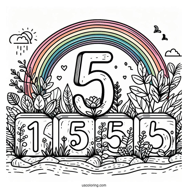Numberblocks Coloring Page 1 to 5 In Nature With Rainbow