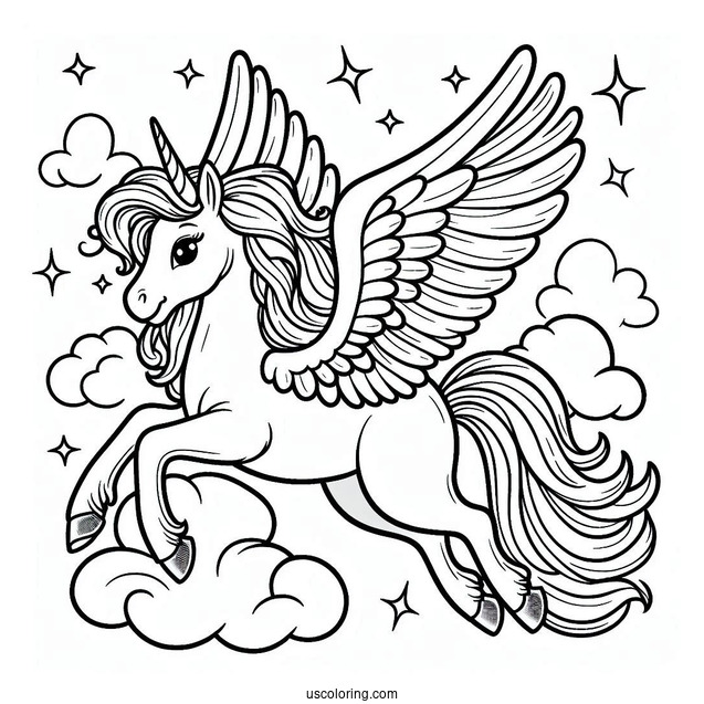 Easy Pegasus Coloring Page Outline For Kids