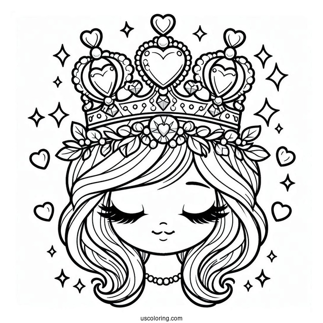Pretty Crown Coloring Page With Heart Shaped Jewels For Kids