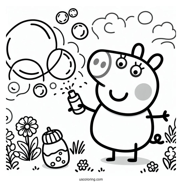 George Pig Playing With Bubbles Coloring Sheet