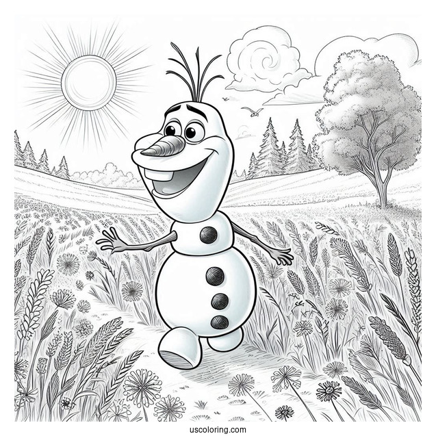Olaf Walking In Field During Summer To Color