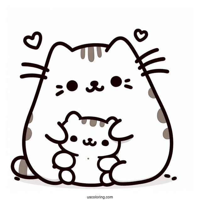 Cute Pusheen With Teddy Coloring Page
