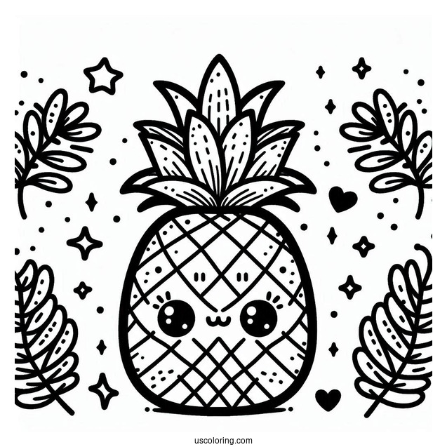 Kawaii Pineapple Coloring Page