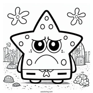 SpongeBob Coloring Page Of Frowning Sam Star In Bikini Bottom