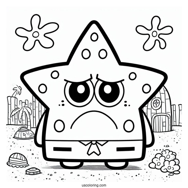 SpongeBob Coloring Page Of Frowning Sam Star In Bikini Bottom
