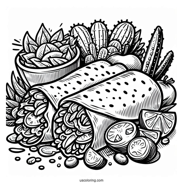 Mexican Burritos Coloring Page
