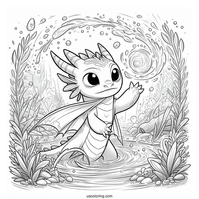 Raya And The Last Dragon Coloring Page Of Pengu Showing Water Magic To Sisu