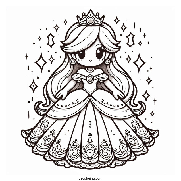 Detailed Rosalina Coloring Page In Gown For Kids