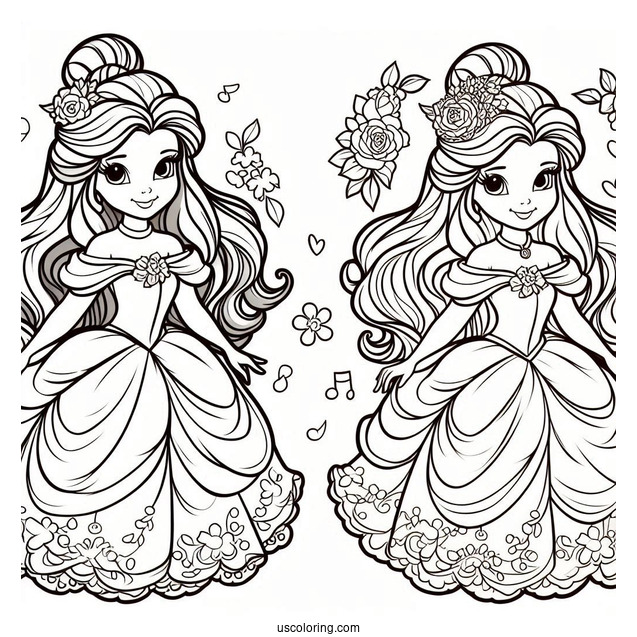 Easy Coloring Sheet Of Princess Belle