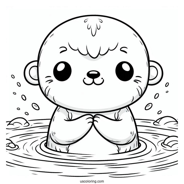 Kawaii Otter Coloring Page Holding Hands While Floating On River