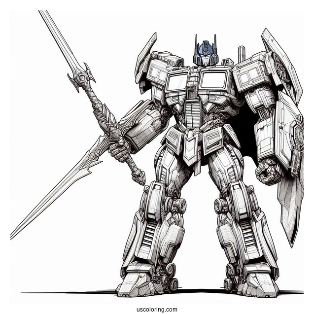 Realistic Optimus Prime Coloring Page Holding Sword Of Judgement