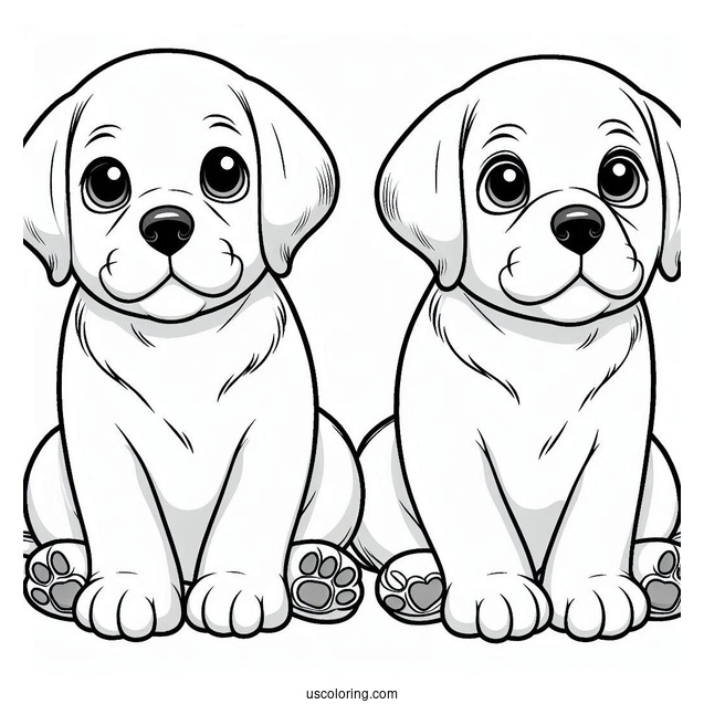 Two Cute Labrador Puppies Coloring Sheet