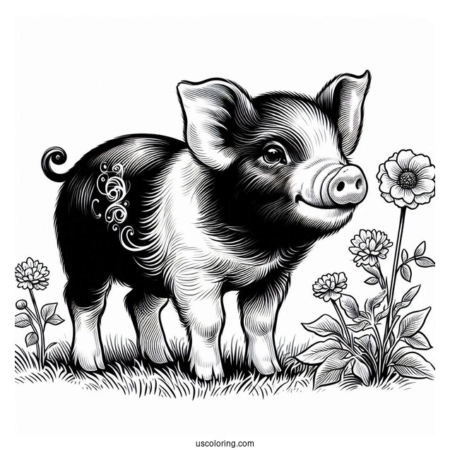 Bentheim Black Pied Pig On Farm