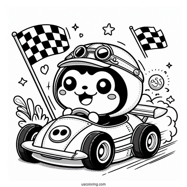 Detailed Pororo Coloring Page Of Crong In A Race Car