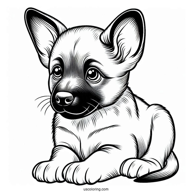 Belgian Malinois Puppy With Perked Ear Coloring Page