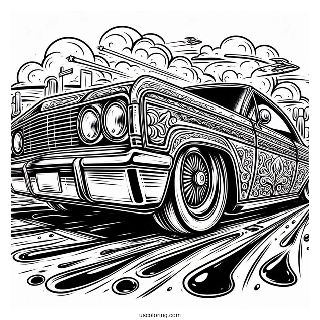 Detailed Worm s Eye View Of Lowrider Coloring Page