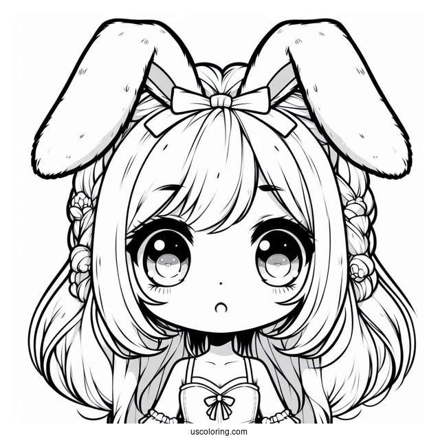 Chibi Girl With Furry Rabbit Ears Coloring Page
