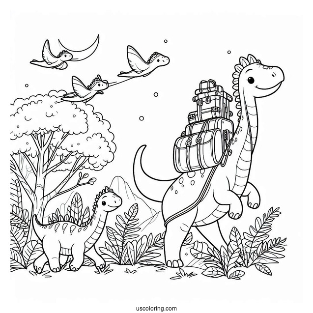 Parasaurolophus Coloring Page Pack Traveling Together