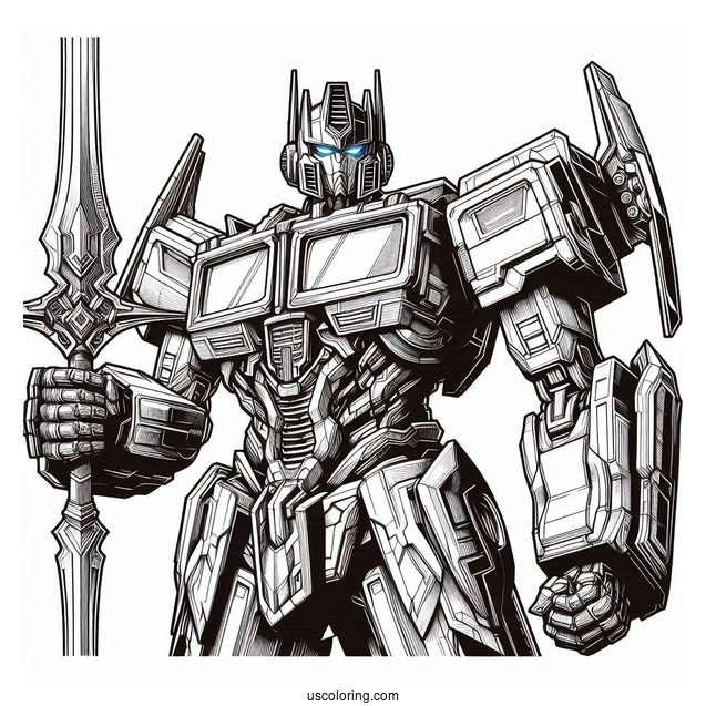 Realistic Optimus Prime Coloring Page Holding Sword Of Judgement