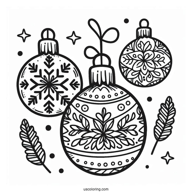 Cute Christmas Ornaments Coloring Page With Snowflakes
