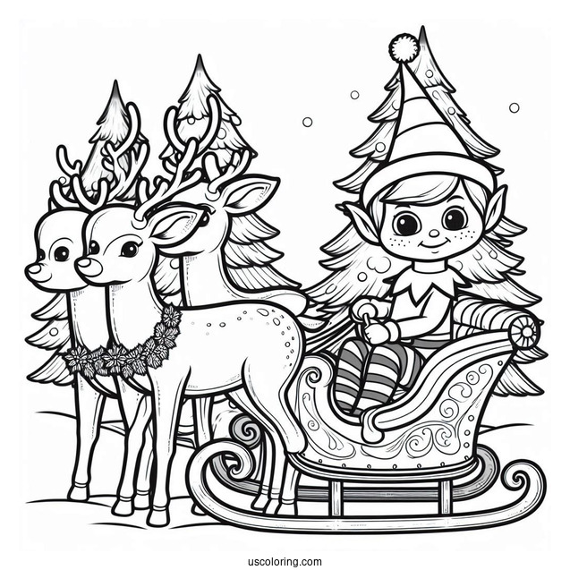 Elf On The Shelf With Reindeer And Sleigh