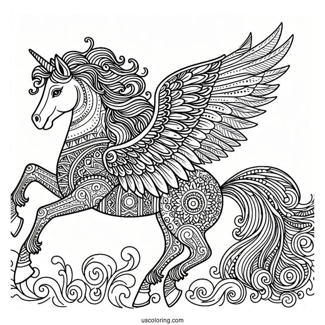 Intricate Pegasus Coloring Page Mandala