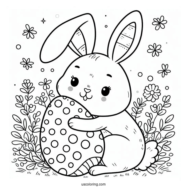Smiling Easter Bunny Coloring Page Embracing Polka Dot Egg For Preschoolers