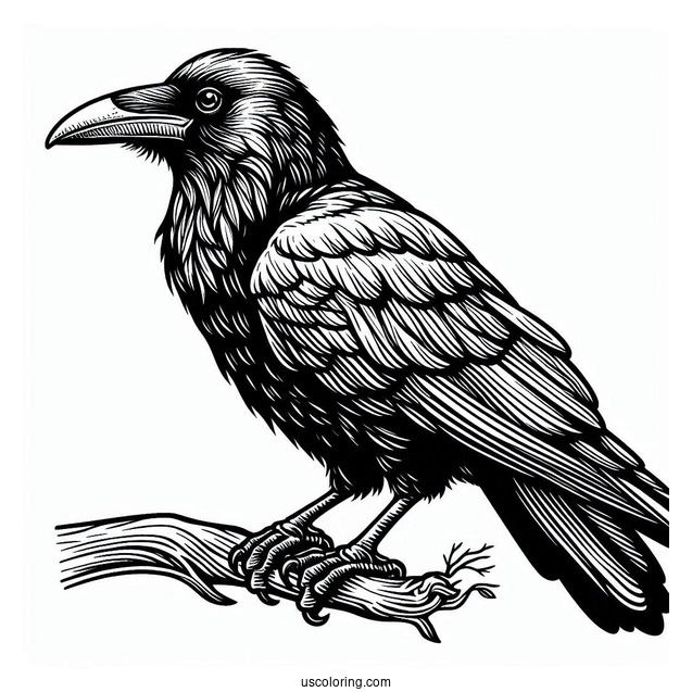 Large Realistic Raven Coloring Page