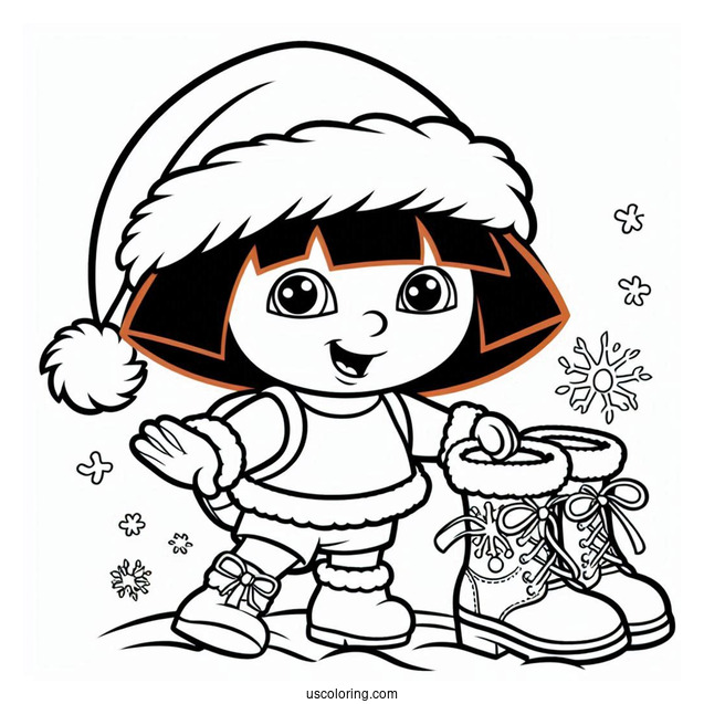 Dora With Boots And Santa Coloring Sheet