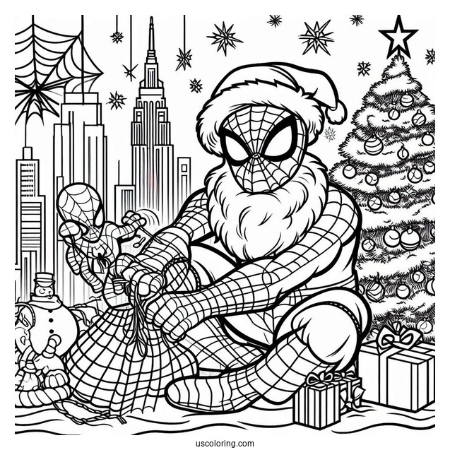 Christmas Themed Spider-Man Coloring