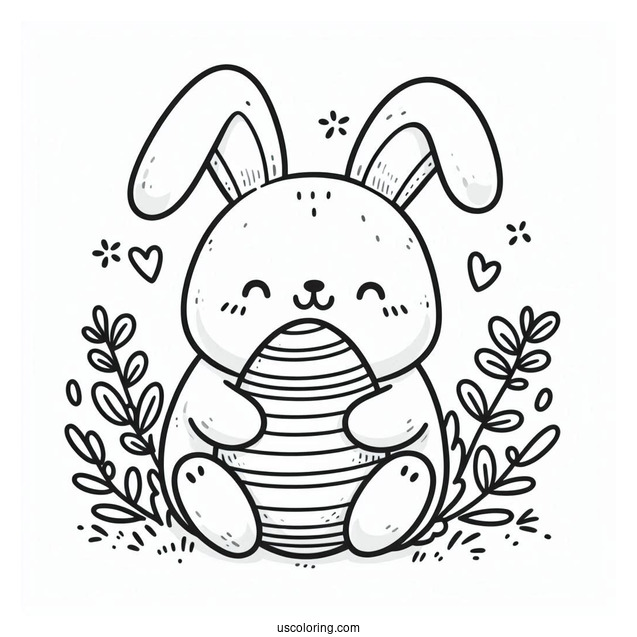 Happy Easter Bunny Coloring Page Hugging Egg