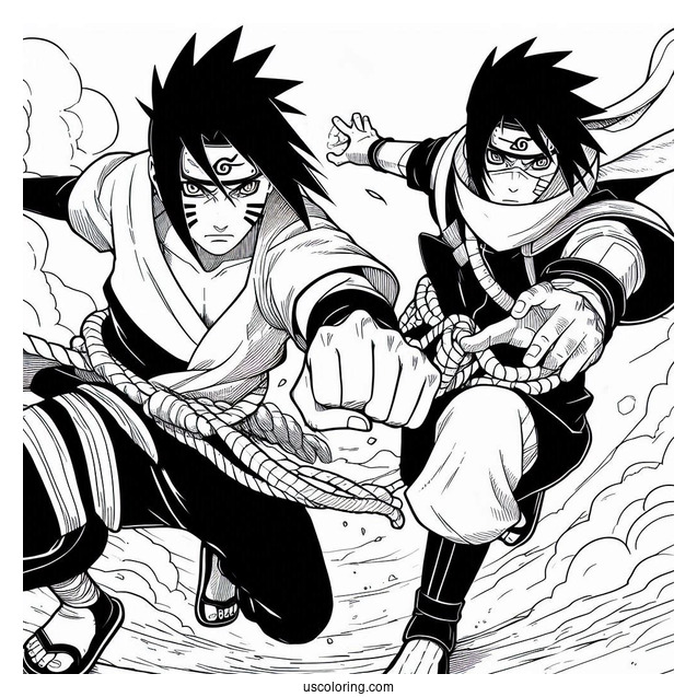 Detailed Uchiha Sasuke Coloring Page Fighting With Kusanagi