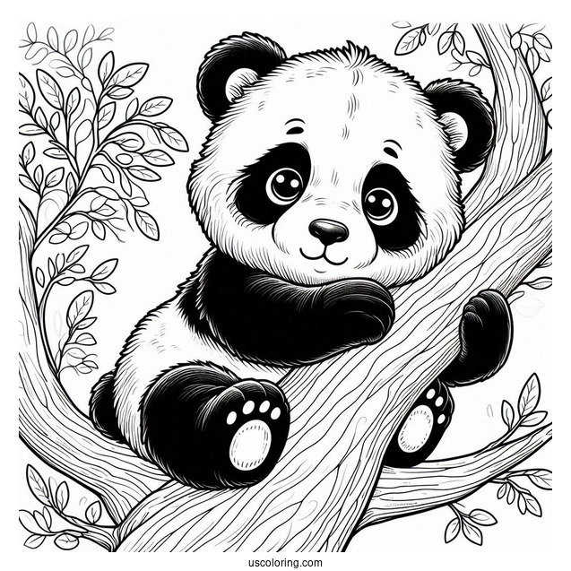 Baby Panda Resting In Tree To Color