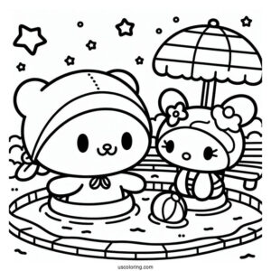 Sanrio Coloring Pages Of Keroppy And My Melody Playing In Pool Park