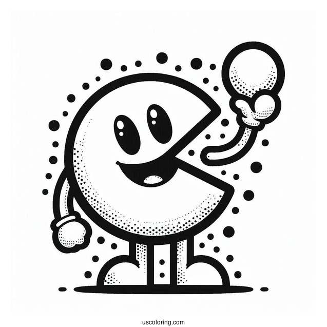 Pac-Man Coloring Page Holding Up Pac Dot