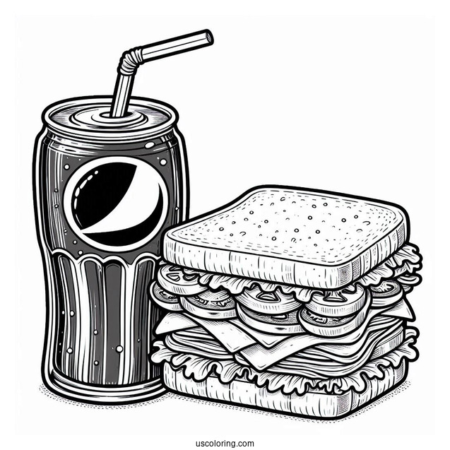 Sandwich And Soda Coloring Page