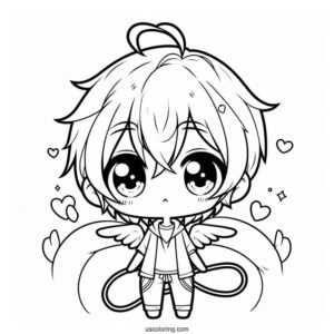 Cute Chibi Boy With Love Heart Tail Coloring Page