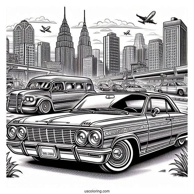 Vintage Lowrider Coloring Page Parked In The City